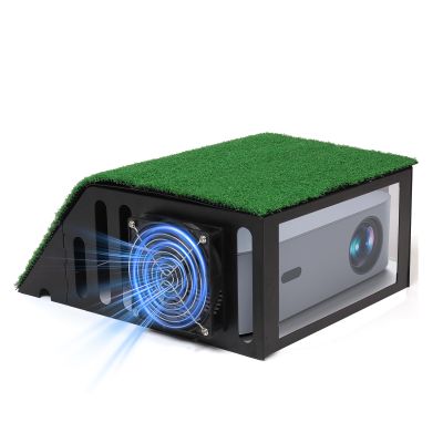 Golf Simulator Projector Enclosure - Floor Mounted with Cooling Fan, Durable Steel Frame, Clear Viewing Panel & Turf Top for Home Indoor Golf Sim Protection