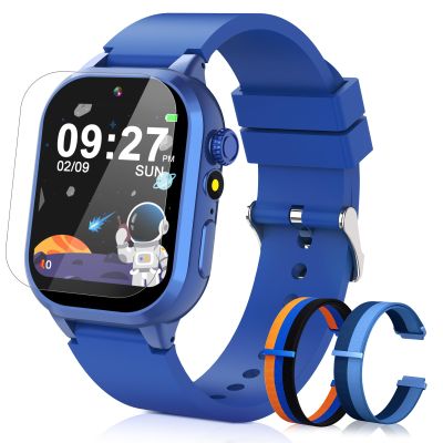 Dolwenqi Smart Watch for Kids with 40 Games Video Camera Music Pedometer Flashlight Alarms 12/24 hr HD Touch Screen Kids Watch 2 Extra Bands Birthday Gift for Boys Girls Ages 4-12 Years Old(Blue)