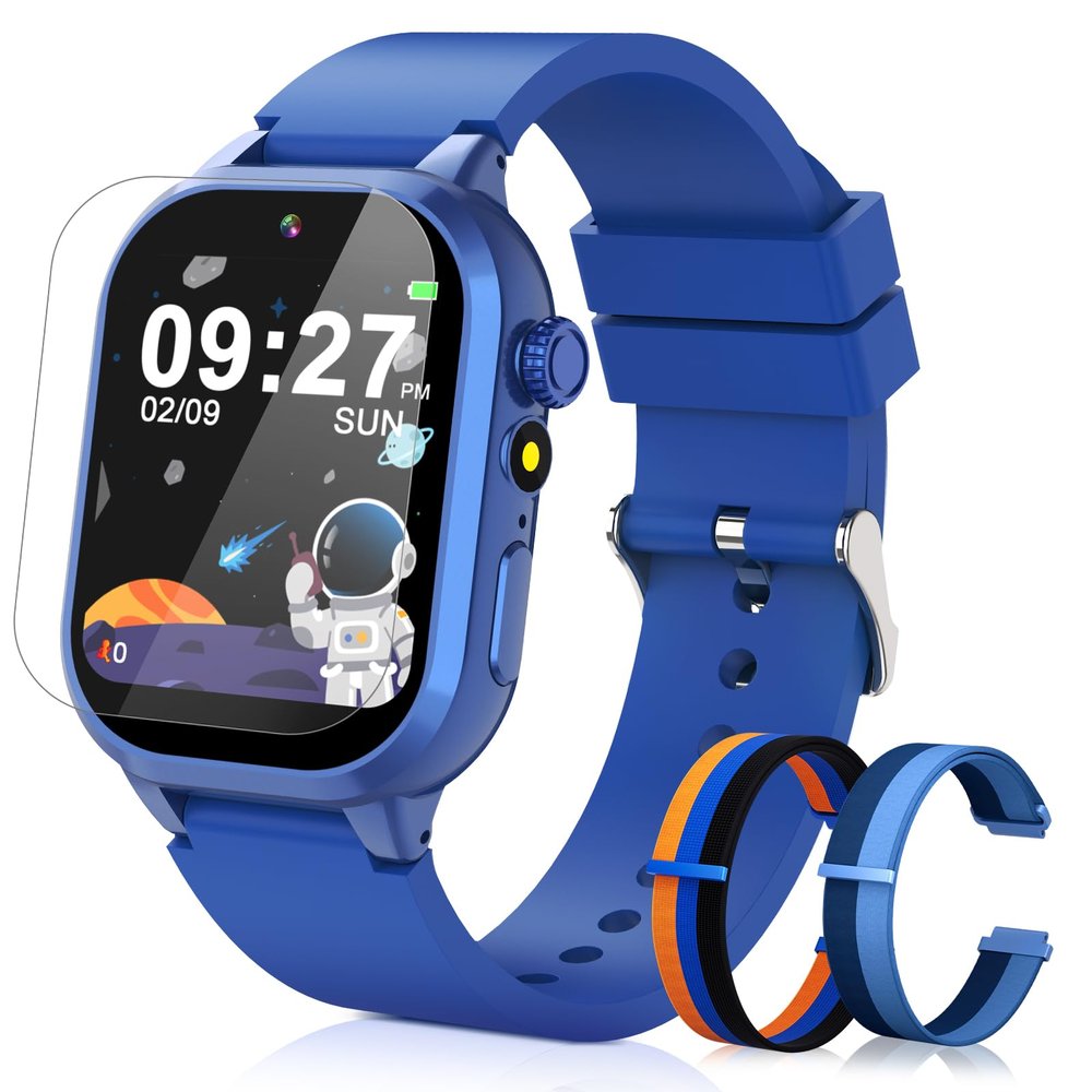 Dolwenqi Smart Watch for Kids with 40 Games Video Camera Music Pedometer Flashlight Alarms 12/24 hr HD Touch Screen Kids Watch 2 Extra Bands Birthday Gift for Boys Girls Ages 4-12 Years Old(Blue)