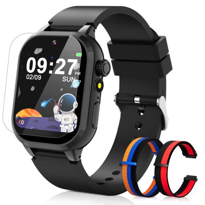 Dolwenqi Smart Watch for Kids, Smart Watch Boys Toys with 40 Games Camera Video Recorder Music Alarm Learn Card Audiostory Flashlight Pedometer 2 Extra Bands Gift Toys for 3-12 Years Old Boys(Black)