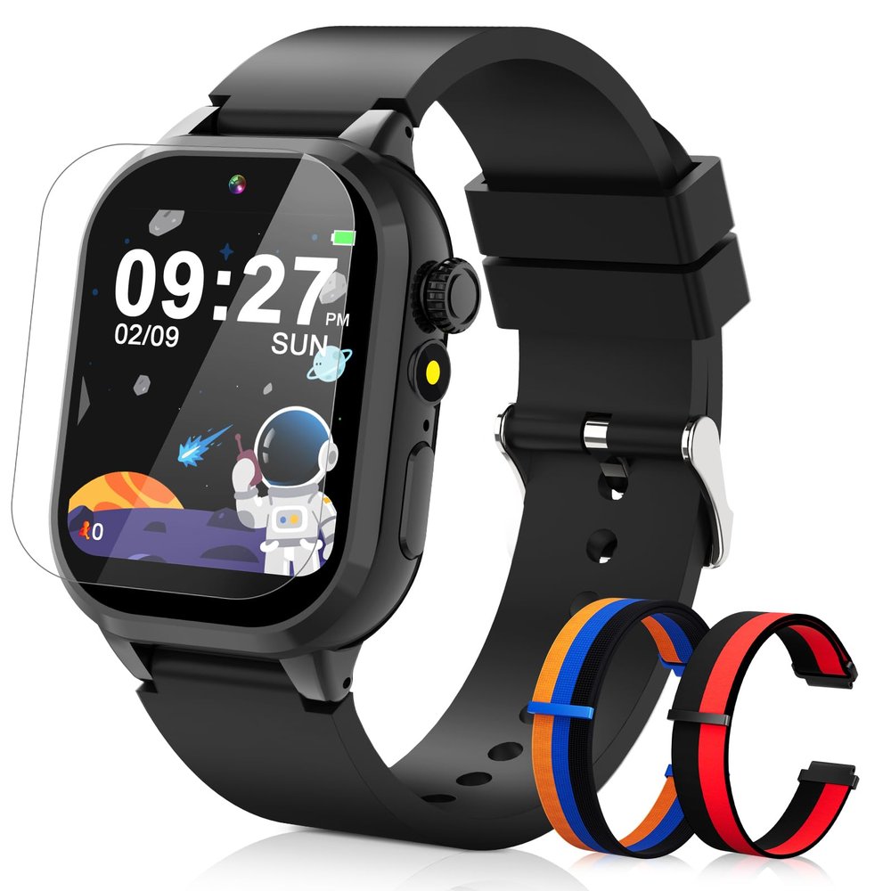Dolwenqi Smart Watch for Kids, Smart Watch Boys Toys with 40 Games Camera Video Recorder Music Alarm Learn Card Audiostory Flashlight Pedometer 2 Extra Bands Gift Toys for 3-12 Years Old Boys(Black)