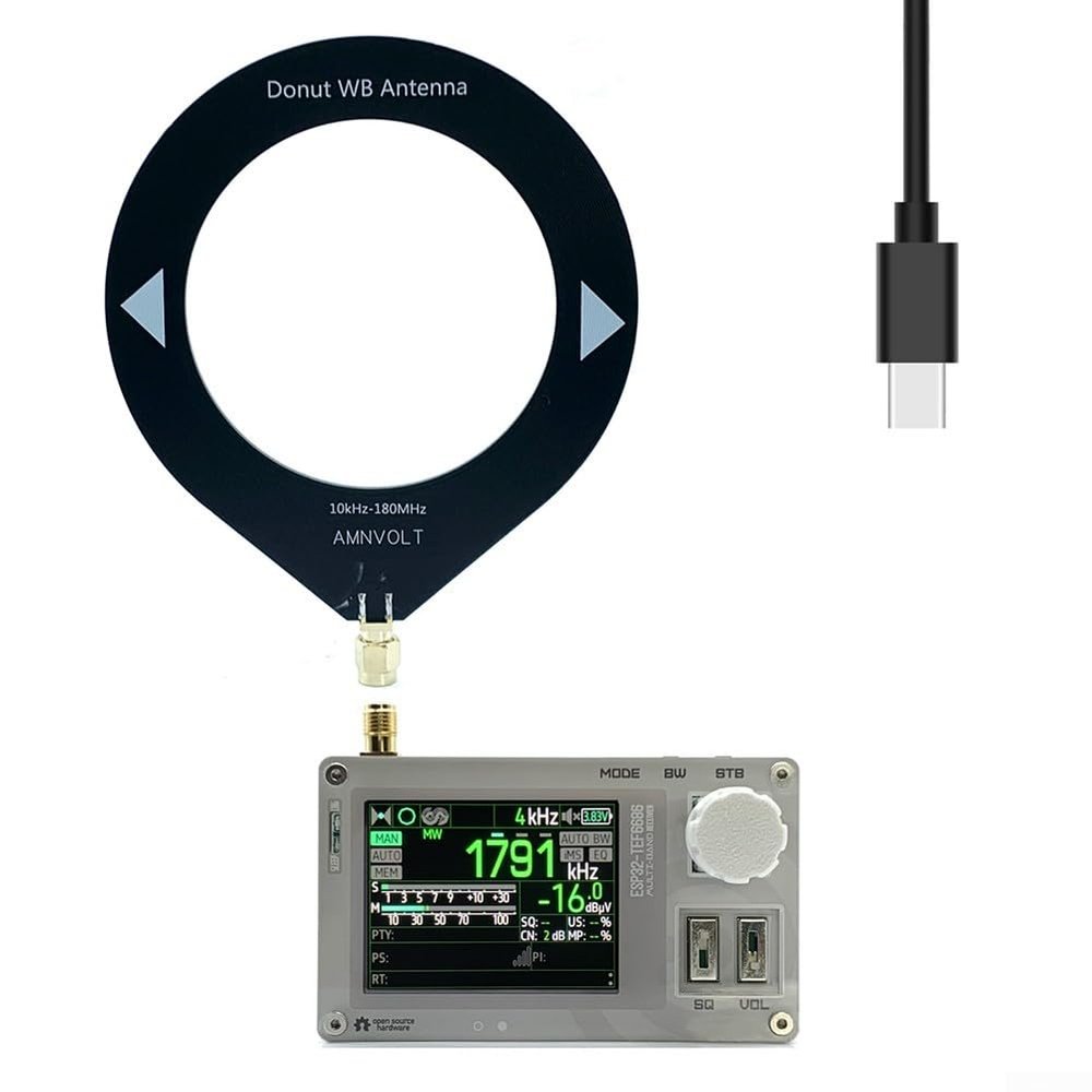 FABULETTA TEF6686 Full Band FM LW SW Pocket Radio with 2.0 Inch IPS LCD Display and Tuning, Silver(circular antenna)