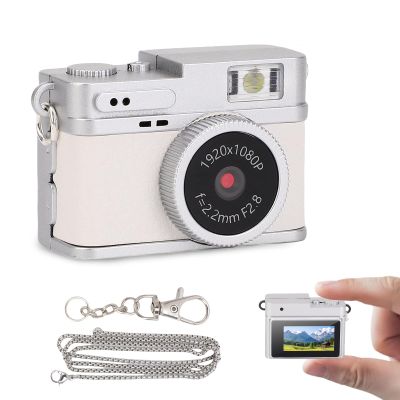 VBESTLIFE Keychain Camera, Compact Vintage Digital Camera with 1080P FHD Video 2MP Photos, 6 Filters, 0.96in Screen, LED Fill Light, Necklace Accessory (White)