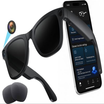 AI Smart Glasses with Camera, 1080P Video Recording, AI Real-Time Translation, Bluetooth Open-ear Audio, Voice Assistant, Hands-Free Calls, Recording & Vlog, Smart Travel Glasses for Women and Men