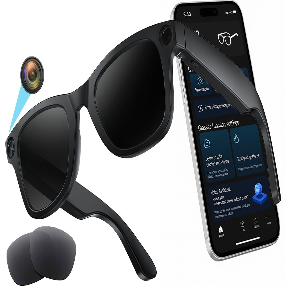 AI Smart Glasses with Camera, 1080P Video Recording, AI Real-Time Translation, Bluetooth Open-ear Audio, Voice Assistant, Hands-Free Calls, Recording & Vlog, Smart Travel Glasses for Women and Men