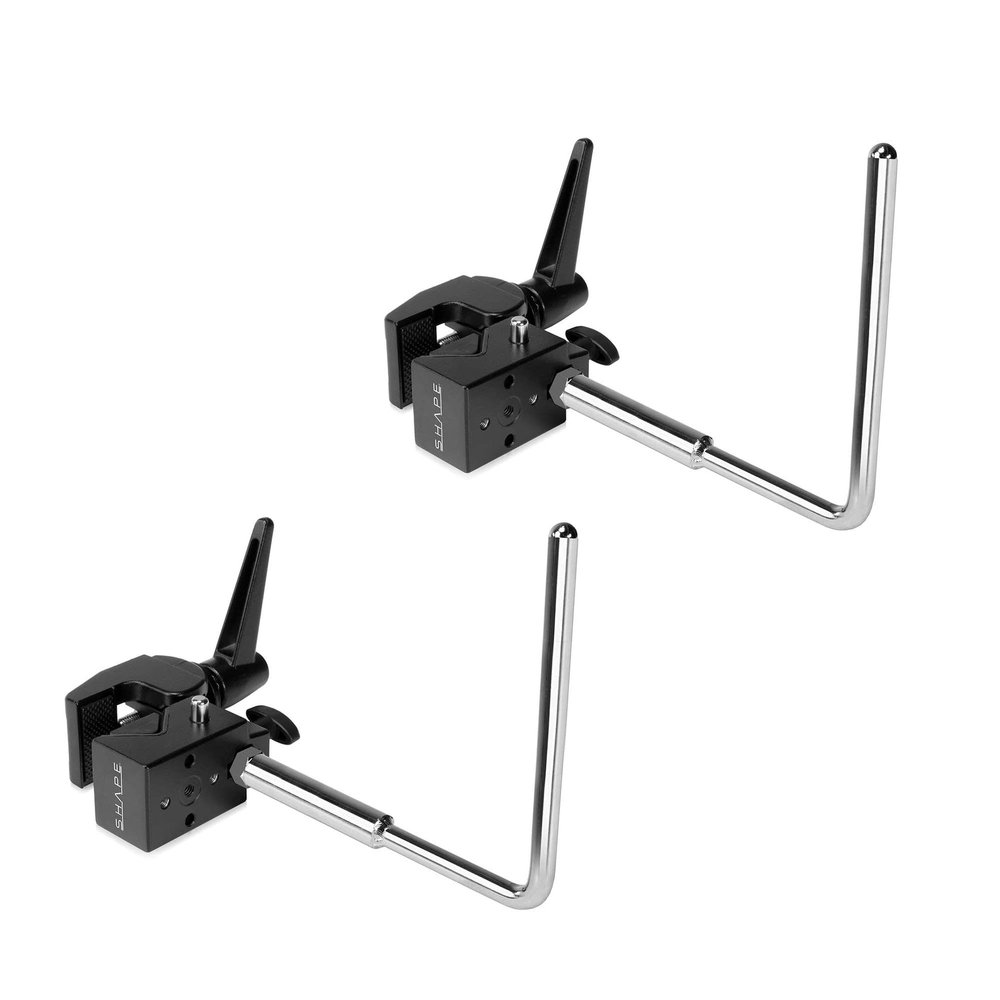 SHAPE Camera Cart C-Stand Hangers Kit of 2  CNC-Milled Aluminum 90 Hangers with Super Clamps for Rig Cart Poles, Studio Stands & Mobile Filmmaking Gear Storage
