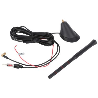 Tbest Car Active Amplified DAB FM Antenna Universal Roof Mount Radio Aerial Digital Signal Booster for Vehicles RVs Black ABS PVC 12V