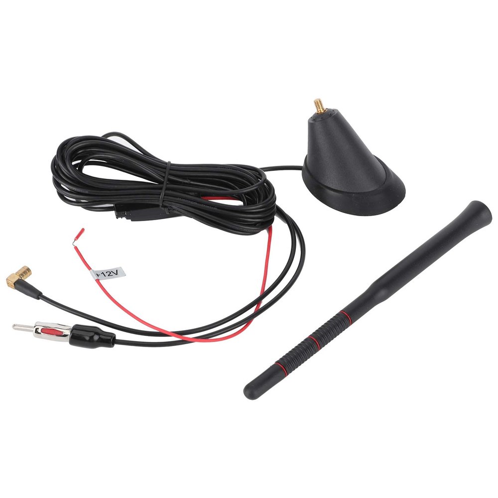 Tbest Car Active Amplified DAB FM Antenna Universal Roof Mount Radio Aerial Digital Signal Booster for Vehicles RVs Black ABS PVC 12V