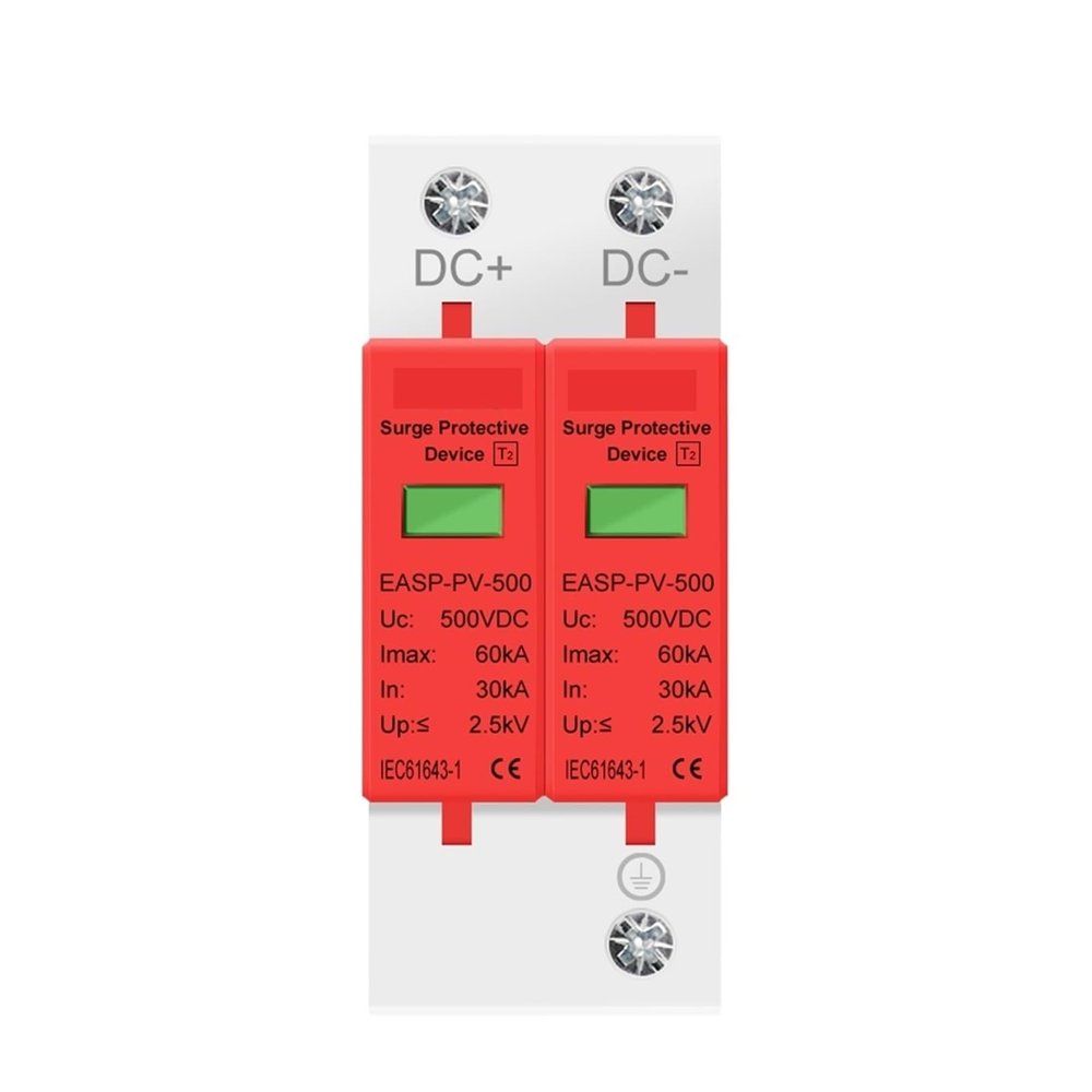 2P DC SPD Surge Protective Device 500V 800V 1000V 20KA 30KA 40KA 60KA Voltage Protector Solar PV Photovoltaic Lightning Arrester(20-40KA,DC 500V)