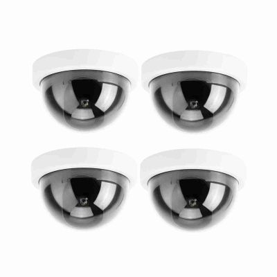 Sunisfa 4pcs Dome Simulation Camera, Lifelike Shape, Flashing Led Light, Suitable for Various Locations, ABS Material, Black and White Options (White)