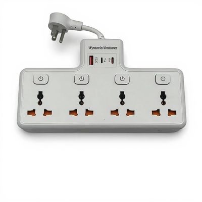 Wall Mount Power Strip with 4 AC Outlets and USB-C (20W) & USB Ports, Plug Extender with Individual Switches, Space Saving Design for Home, Office & Travel White