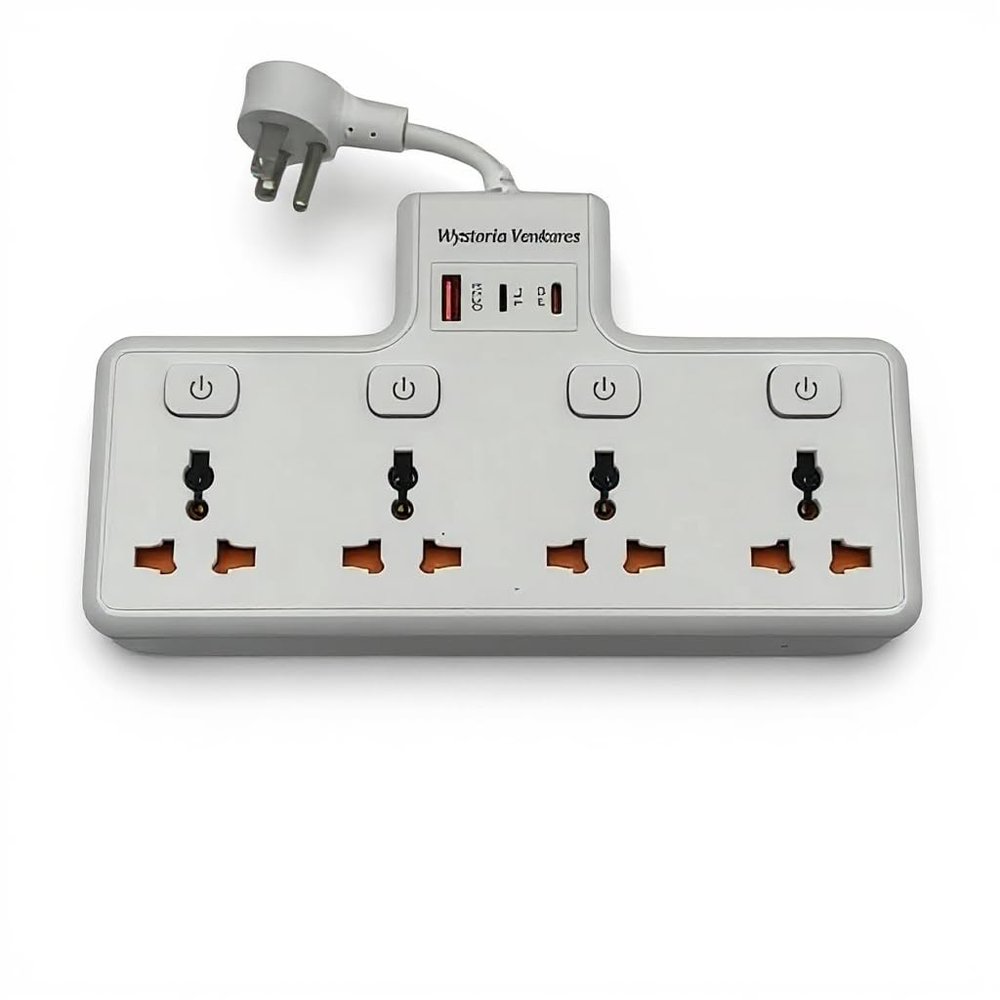 Wall Mount Power Strip with 4 AC Outlets and USB-C (20W) & USB Ports, Plug Extender with Individual Switches, Space Saving Design for Home, Office & Travel  White