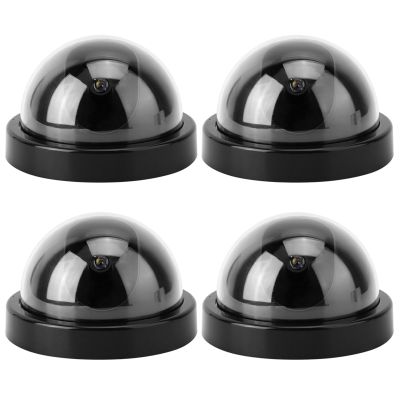 Sunisfa 4pcs Dome Simulation Camera, Lifelike Shape, Flashing Led Light, Suitable for Various Locations, ABS Material, Black and White Options (Black)