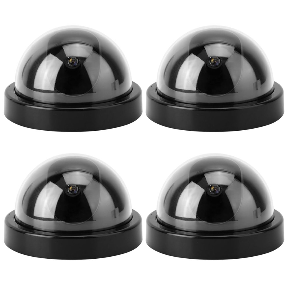Sunisfa 4pcs Dome Simulation Camera, Lifelike Shape, Flashing Led Light, Suitable for Various Locations, ABS Material, Black and White Options (Black)