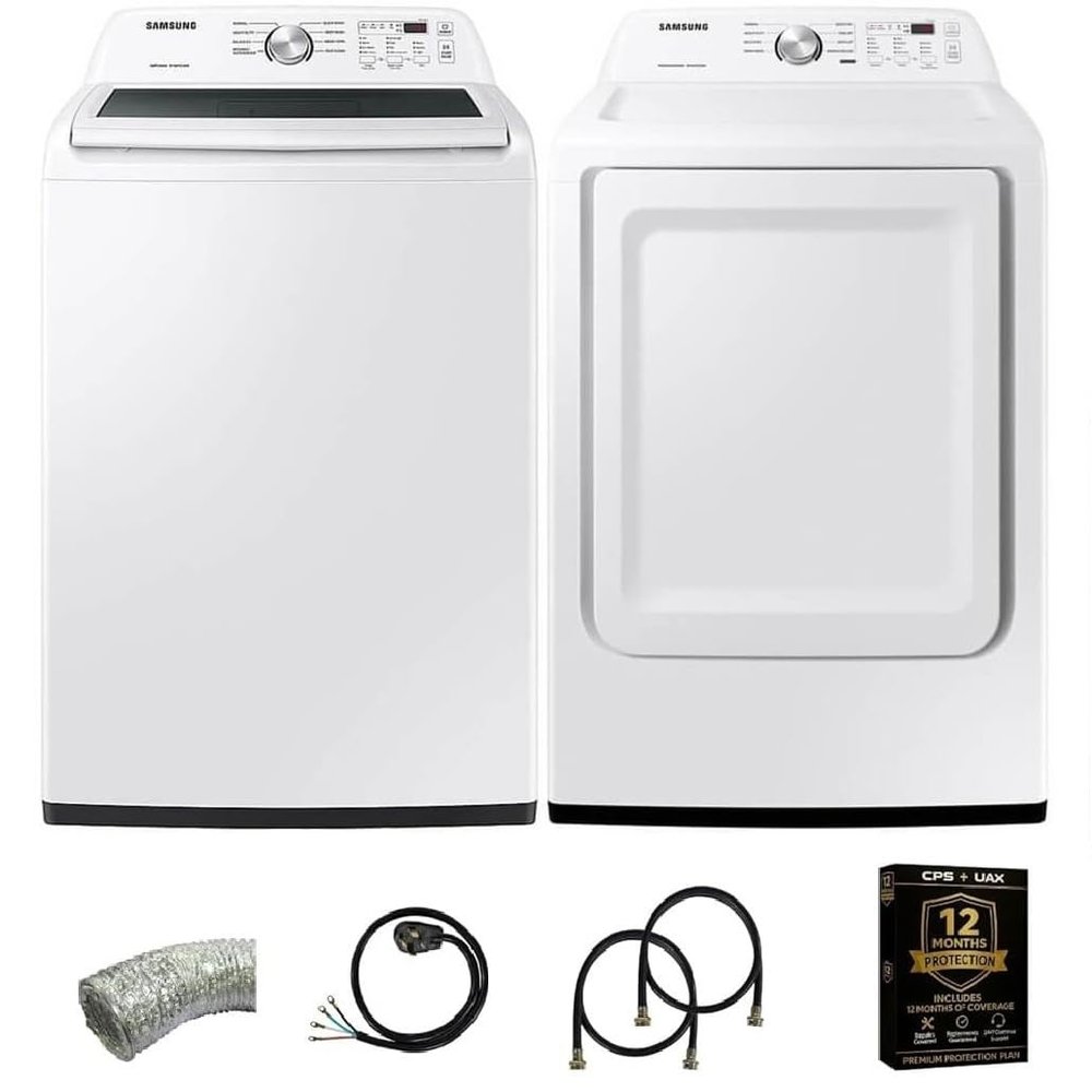 Samsung WA44A320KIT1 White Top Load High-Efficiency Smart Washer and Dryer Pair 4.5 Cu Ft Washer 7.4 Cu Ft Electric Dr