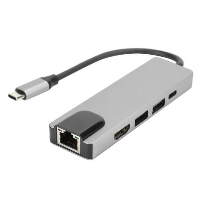 5 in 1 Type C Hub to A, USB C Hub with 4K, 100M Ethernet RJ45 Port, 2 USB Ports, Fast Charging Type C Port, Aluminum y Multi A for Laptop, Phone, T