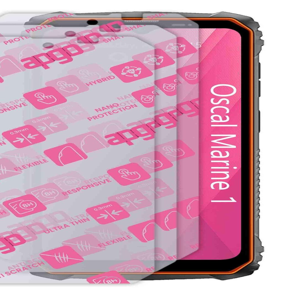 apgo 3x Ultra-Clear Hybrid protective glass compatible with Oscal Marine 1, flexible nano glass, great replacement for tempered glass, scratch-resistant, full glue
