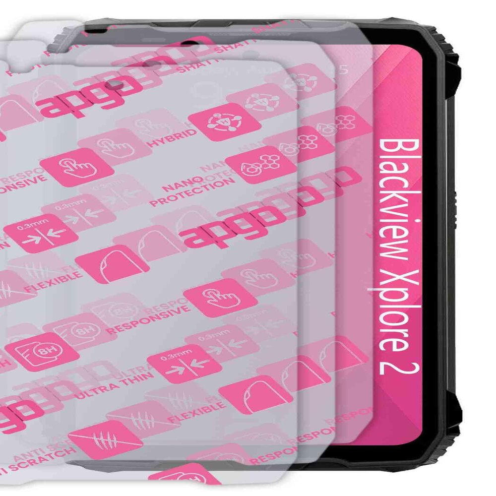 apgo 3x Ultra-Clear Hybrid protective glass compatible with Blackview Xplore 2, flexible nano glass, great replacement for tempered glass, scratch-resistant, full glue