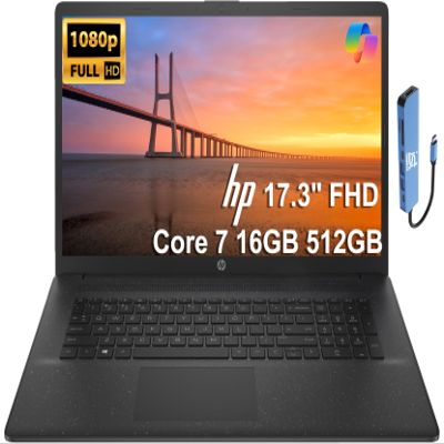 HP 17 Laptop (17.3" FHD Anti-Glare, Intel 10-Core i7 150U (> Ultra 5 125U), 16GB RAM, 512GB SSD) for Business, Home, Students, Narrow Bezel, Numeric Keypad, Fast Charge, IST Hub, Wi-Fi 6, Win 11 Home