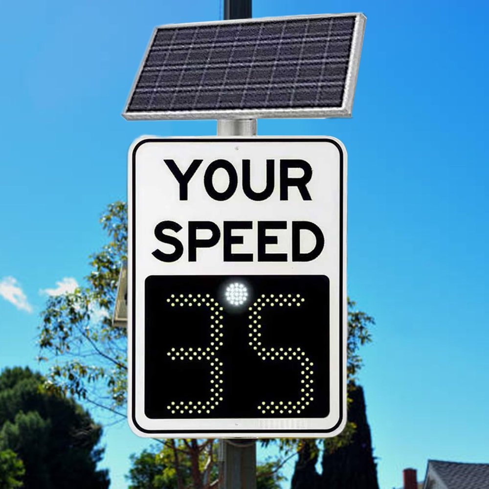 Solar Aluminum Radar Speed Display Sign, Road Warning Sign, 20"x27"/24"x35" Road Warning Your Speed LED Radar Speed Limit Sign, with Mounting Kit and Remote Control(White,50 * 70cm/20 * 27)
