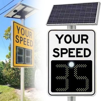 20"x27"/24"x35" Solar Powered Led Radar Speed Signs - Traffic Flashing Feedback Display Sign, LED Road Warning Sign, High Brightness Reflective, Weatherproof(White,50 * 70cm/20 * 27)