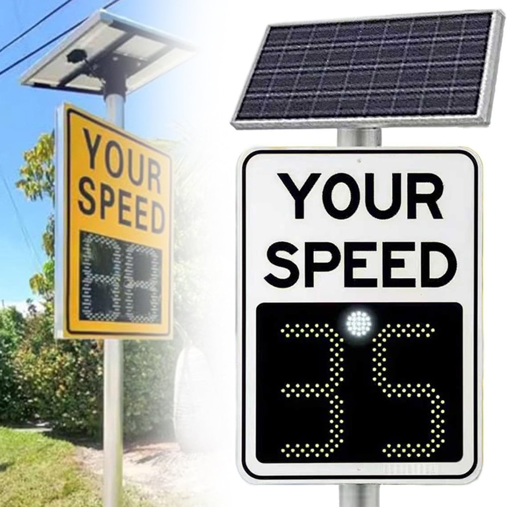 20"x27"/24"x35" Solar Powered Led Radar Speed Signs - Traffic Flashing Feedback Display Sign, LED Road Warning Sign, High Brightness Reflective, Weatherproof(White,50 * 70cm/20 * 27)