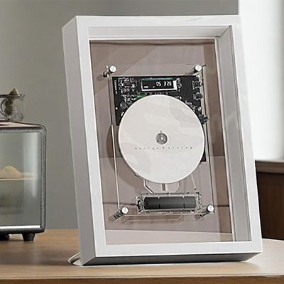 QUGURLID Wall Mountable CD Player, Music Frame CD Player with Remote Control, 5.0 Bluetooth/3.5mm AUX Output, Without Speakers, for Home/Wall Decor (White)