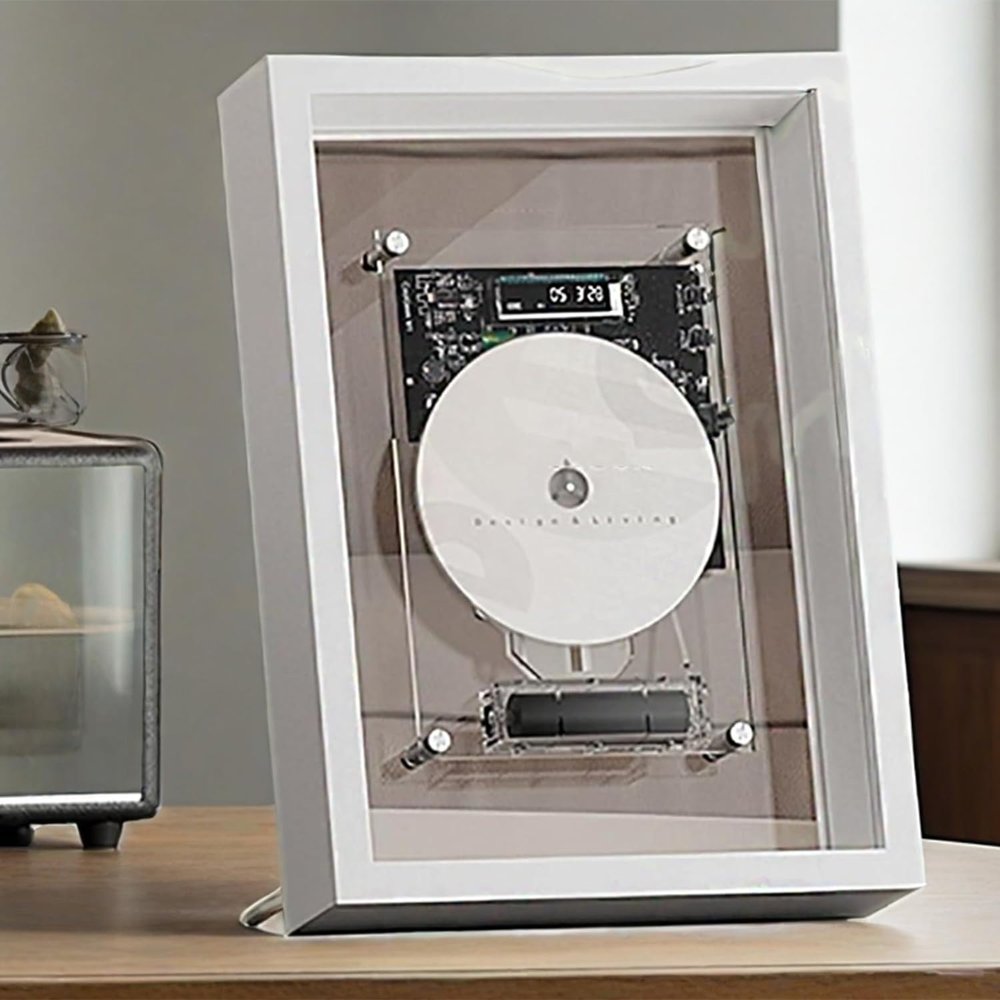 QUGURLID Wall Mountable CD Player, Music Frame CD Player with Remote Control, 5.0 Bluetooth/3.5mm AUX Output, Without Speakers, for Home/Wall Decor (White)