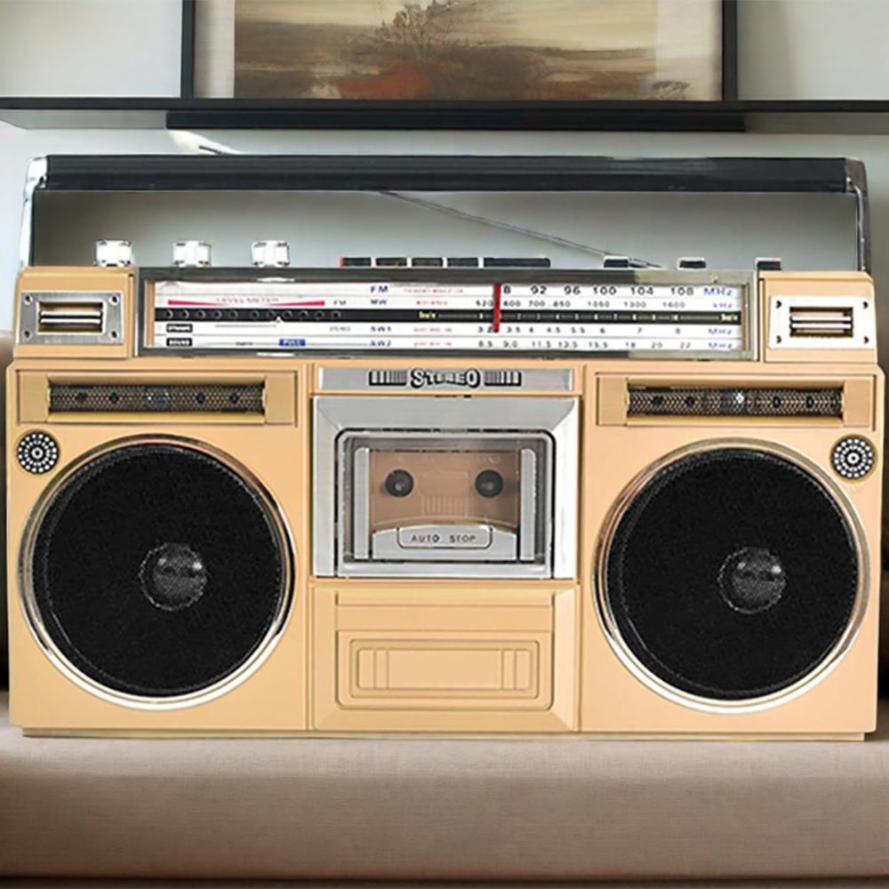 QUGURLID Portable Retro Boombox,Classic Style Retro CD Player Boombox,USB Recording,Bluetooth Receiver+Speakers,Headphone Jack,for Family
