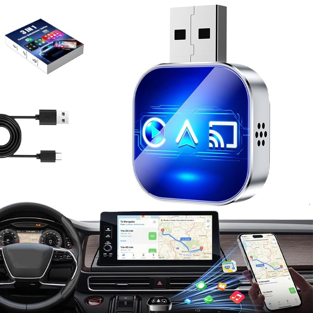 AXMVP Wireless Carplay Adapter, 2026 Upgrade 3 in 1 Bluetooth 5.0 Wireless Screen Mirroring for iPhone & Android, Plug & Play Car Adapter for Auto Carplay Conversion, Stable WiFi 2.4/5GHz