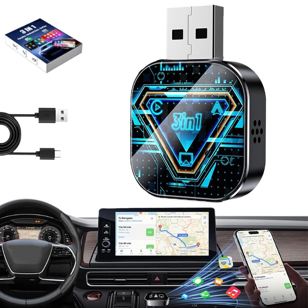 AXMVP Wireless Carplay Adapter, 2026 Upgrade 3 in 1 Bluetooth 5.0 Wireless Screen Mirroring for iPhone & Android, Plug & Play Car Adapter for Auto Carplay Conversion, Stable WiFi 2.4/5GHz