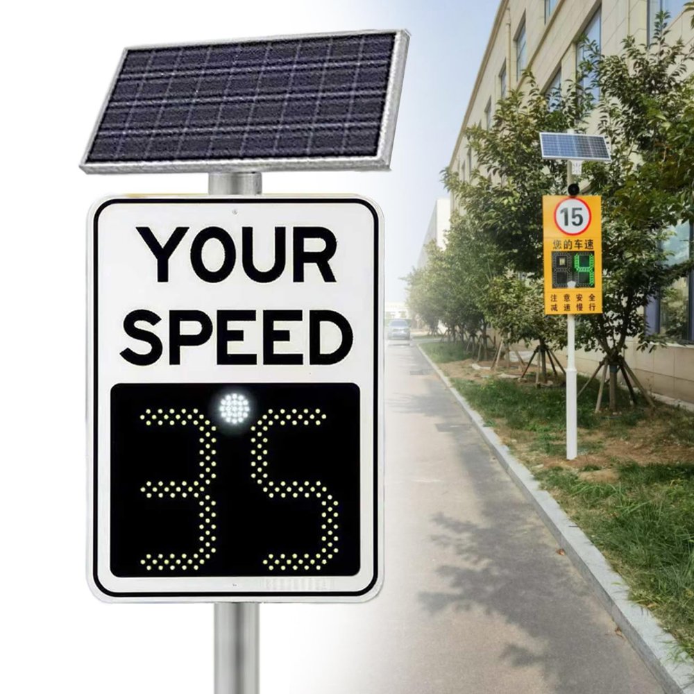 20"x27"/24"x35" Solar Powered Speed Limit Radar Sign, Aluminum Speed Radar Feedback Sign, for Road Safety, Adjustable Maximum Speed Limit, Lane Coverage 1-3(White,60 * 90cm/24 * 35in)