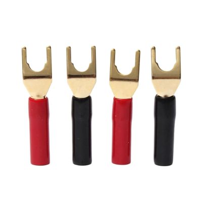 4Pcs Y-Style Spade Banana Gold Plated Tuning Fork Banana Jack Solderless Speaker Cable Power Terminal Connector