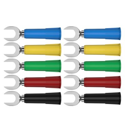 10PCS 8MM Insulated Fork Spade U-Type Wire Connector Electrical Crimp Terminal Y Spade Copper Banana Socket 4MM J.20020(5 colorsx2)