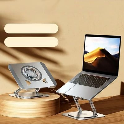 360 Laptop Stand, Rotatable Aluminum Alloy Tablet Cooling Stand with Folding Fan, Heatsink Support, Height Adjustment, Anti-Slip, Suitable for 7-17 Inch Tablets