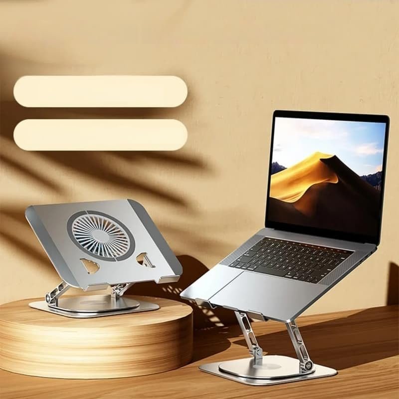 360 Laptop Stand, Rotatable Aluminum Alloy Tablet Cooling Stand with Folding Fan, Heatsink Support, Height Adjustment, Anti-Slip, Suitable for 7-17 Inch Tablets