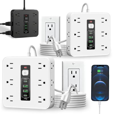 16-in-1 Power Strip with Switch & Surge Protection, 2026 New 16 in 1 Power Strip Surge Protector, Versatile Flat Plug Surges Protector with 12 Ac Outlets & 3 USB, for Home Office Dorm (White*2)