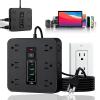 16-in-1 Power Strip with Switch & Surge Protection, 2026 New 16 in 1 Power Strip Surge Protector, Versatile Flat Plug Surges Protector with 12 Ac Outlets & 3 USB, for Home Office Dorm (Black) view 1