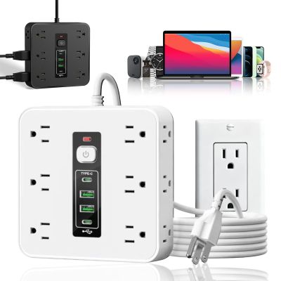 16-in-1 Power Strip with Switch & Surge Protection, 2026 New 16 in 1 Power Strip Surge Protector, Versatile Flat Plug Surges Protector with 12 Ac Outlets & 3 USB, for Home Office Dorm (White)