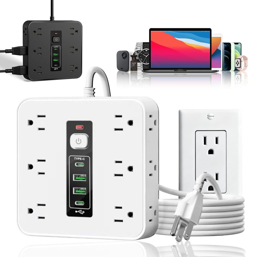 16-in-1 Power Strip with Switch & Surge Protection, 2026 New 16 in 1 Power Strip Surge Protector, Versatile Flat Plug Surges Protector with 12 Ac Outlets & 3 USB, for Home Office Dorm (White)