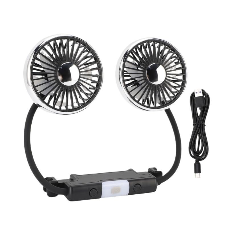 Suitable for USB Car Fan Powerful 3 Speed Dual Head Gooseneck 360 Degree Rotatable DC5V Seat Headrest Auto Accessories