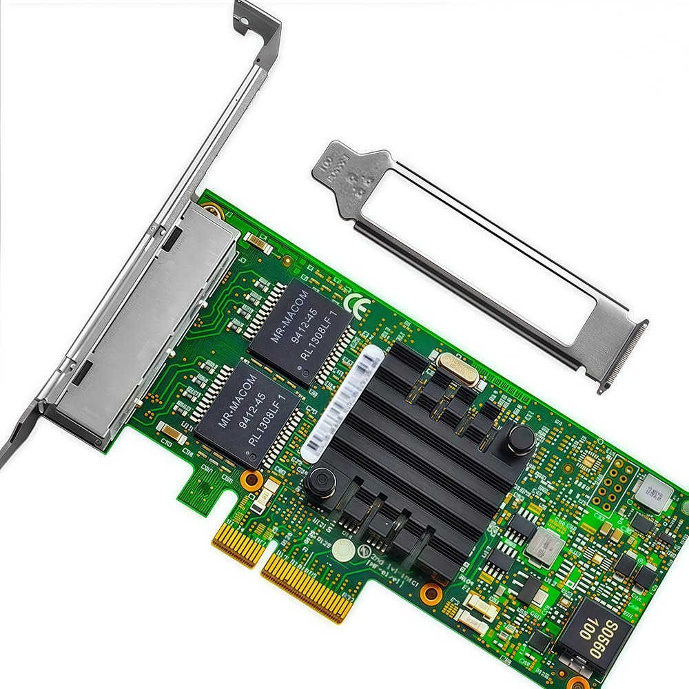 1GbE RJ45 Network Card Compatible with I350-T4 PCIe Ethernet Card, 4 Ports 10/100/1000BASE-T RJ45, PCIe 2.0 x4, SR-IOV Jumbo Frames PXE iSCSI VLAN Teaming PCI Network Adapter