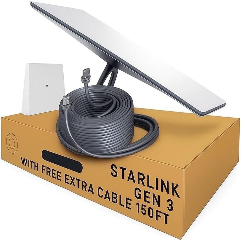 Star-Link Gen 3 Standard Satellite Internet Kit Dish with Wi-Fi 6 Router + Extra 150FT Cable High-Speed, Low-Latency Internet for Rural and Remote Homes