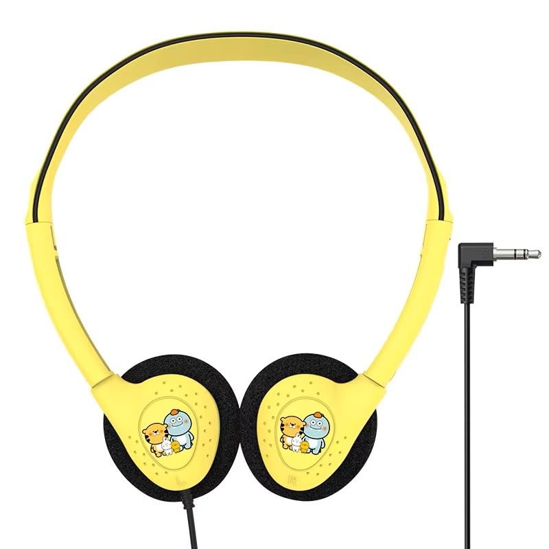 WEBDARAZ Cartoon Kids Wired Headphones Yellow, 3.5mm On-Ear Lightweight Headset, Clear Sound, Comfortable Design for School, Tablet, Laptop & Phone (Yellow)
