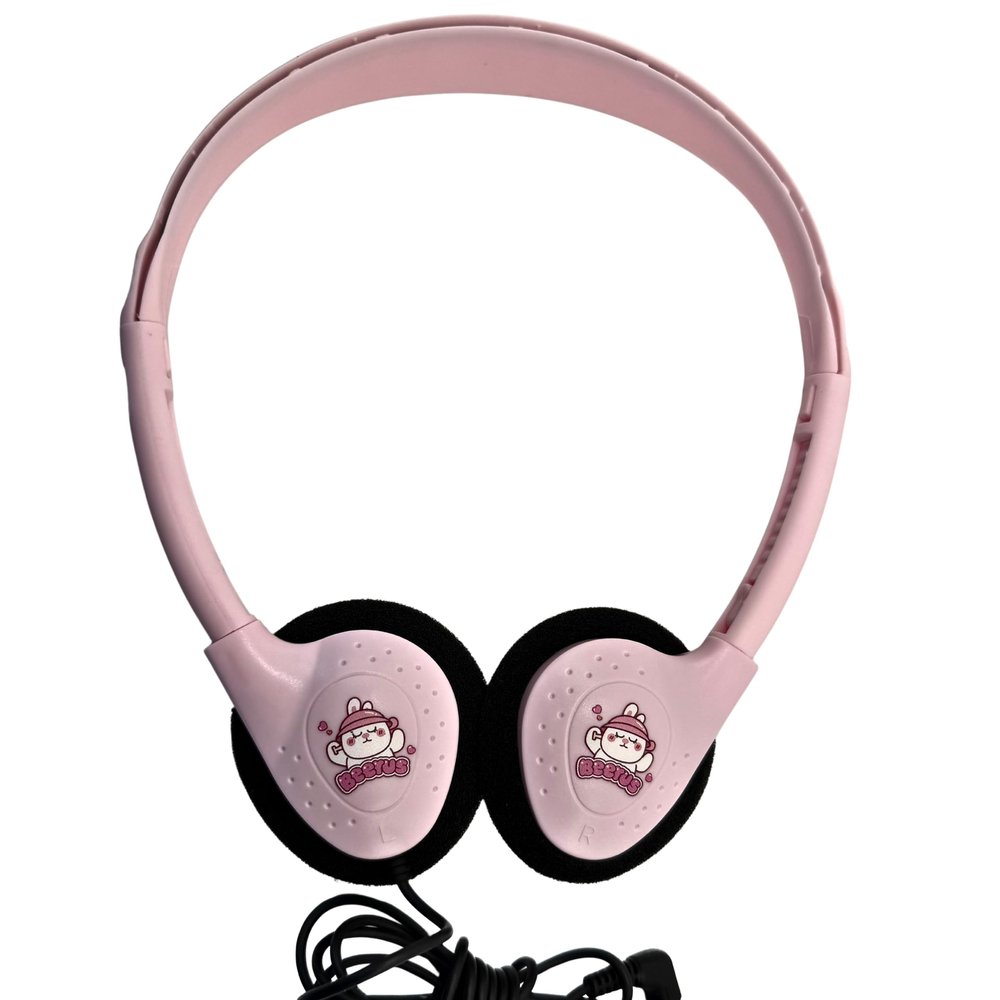 WEBDARAZ Cute Pink Wired Headphones for Kids, 3.5mm On-Ear Cartoon Beerus Headphones with 30mm Drivers, Lightweight ABS Build, IPX-4 Splash Resistant, Plug & Play for School, Travel & Gifts (Pink)
