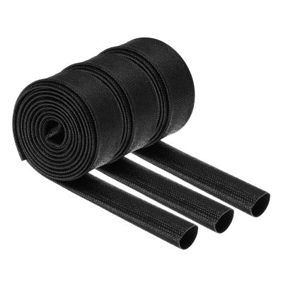 MECCANIXITY 3Pcs Wire Insulation Braid Fire Sleeve,6.6Ft-14mm ID Black, High Temp Silicone Coated Fiberglass Sleeving for Automotive Hose Lines Electrical Wiring