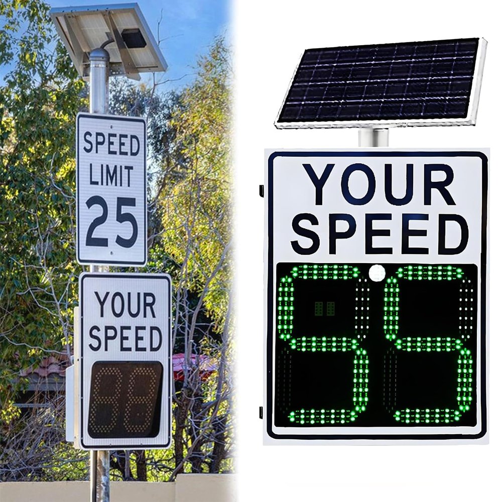 Digital Radar Speed Detector Sign radar speed signs, Solar Powered LED Radars Feedback Sign, 20"x27"/24"x35" Speeds Display Radars Traffic Signs with Accessories