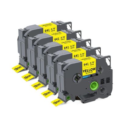18mm Black On White Label Tape Compatible with TZe 241 141 641 741 Compatible with Label Printers 5/10PCS(5PK Black on Yellow)