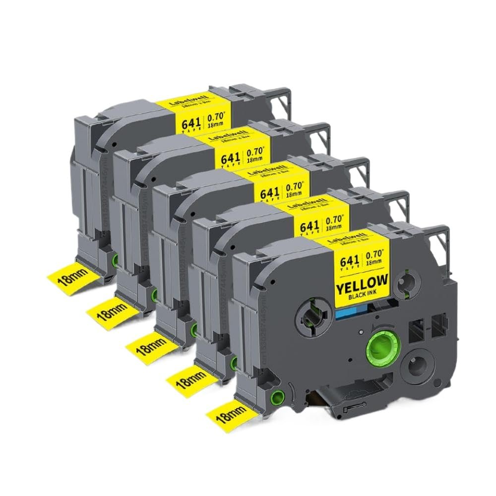 18mm Black On White Label Tape Compatible with TZe 241 141 641 741 Compatible with Label Printers 5/10PCS(5PK Black on Yellow)