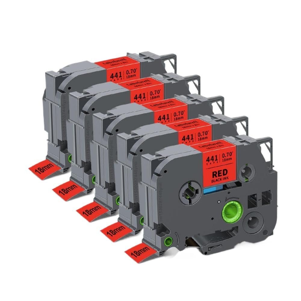 18mm Black On White Label Tape Compatible with TZe 241 141 641 741 Compatible with Label Printers 5/10PCS(5PK Black on Red)